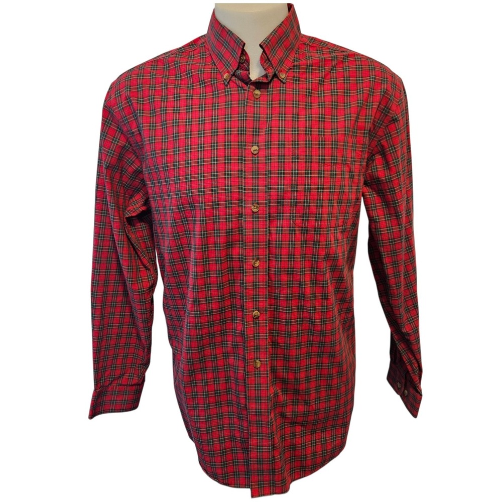 L. L. Bean Mens Wrinkle Resistant 100% Cotton Long Sleeve Plaid Shirt Size L-Reg